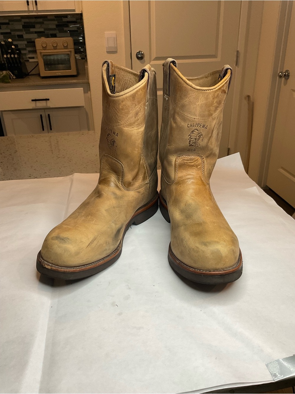 Chippewa Boots: Men's USA-Made 20077-122166 Tan 12 Inch Wellington Boots Size 10